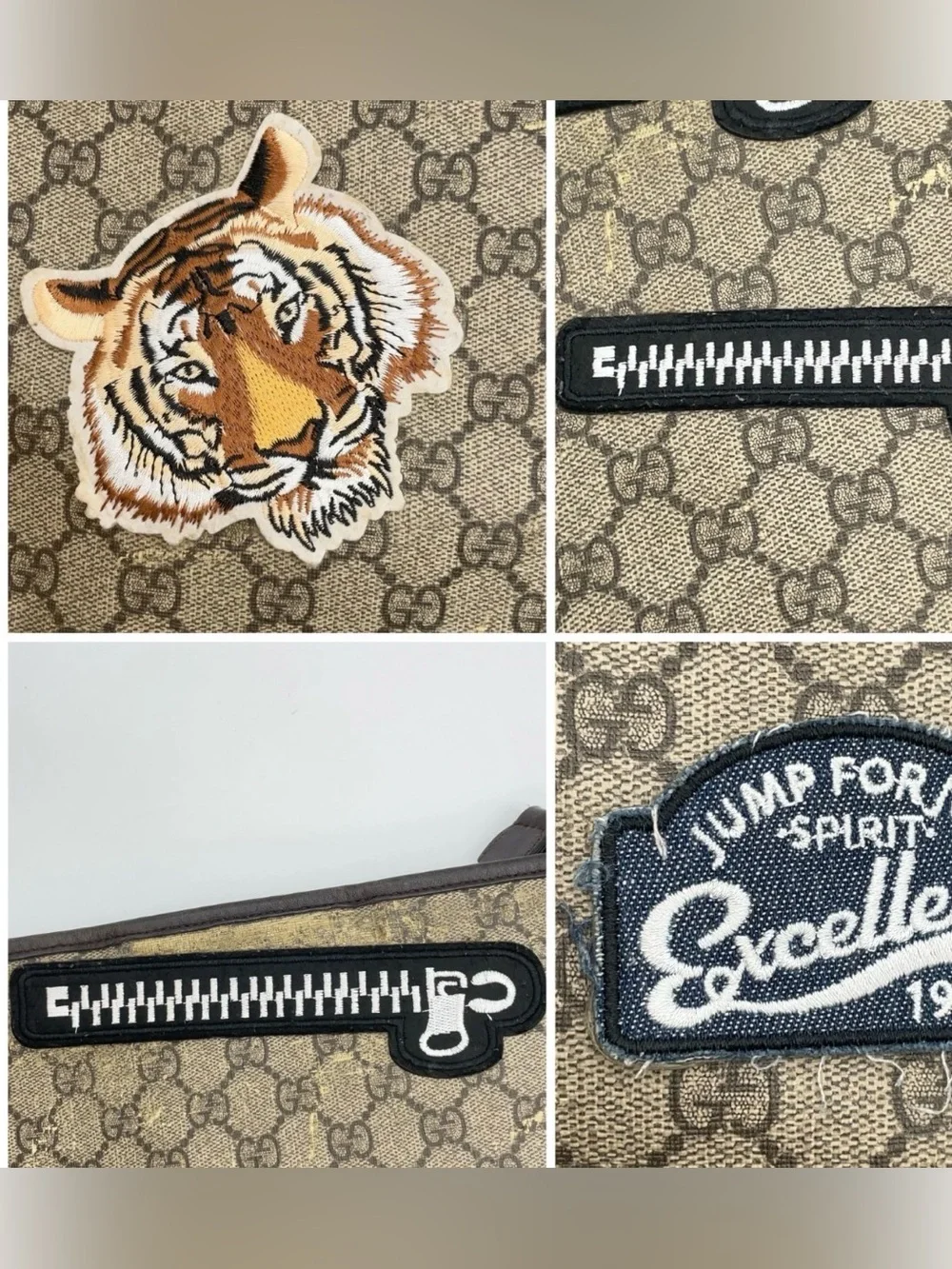Gucci Brown GG Supreme Canvas Messenger Bag with Tiger Patch